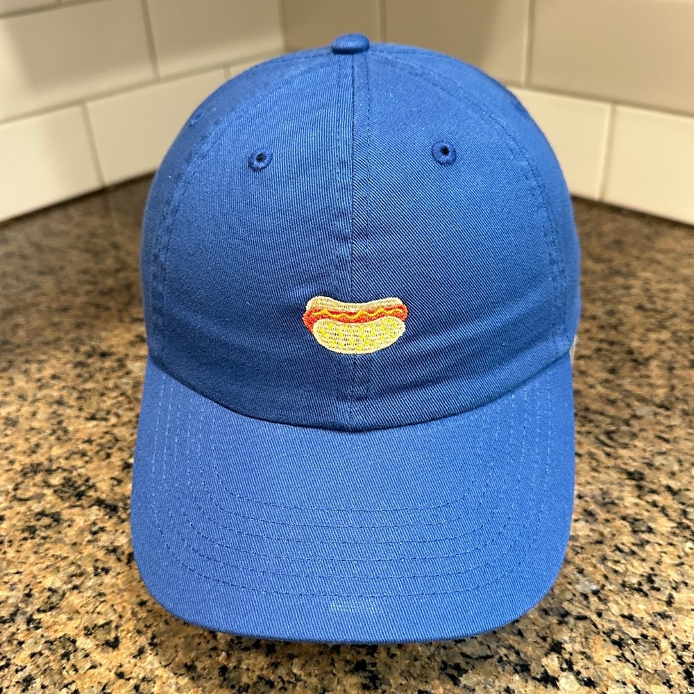 Jenny Lemons Embroidered Hot Dog Hat Blue Adjustable Baseball Cap